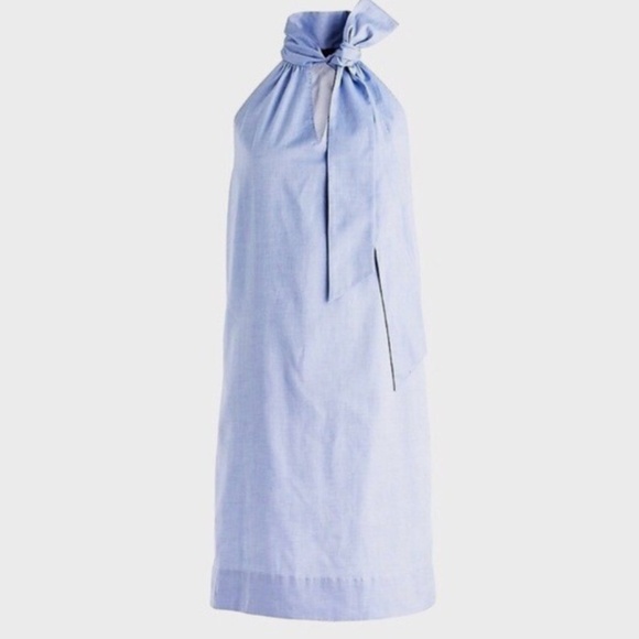 J. Crew Women's Oxfod Cotton Tie Neck Dress Size 12 Periwinkle-Blue - Picture 4 of 15